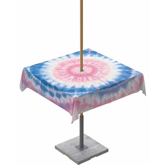 Hokiten Outdoor Tablecloths with Umbrella Hole & Zipper, Pink Blue Ombre 60x60 Inch Square Tablecloths, Modern Boho Ethnic Tie Dye Geometric Waterproof Table Cloth, Patio/Pool/Picnic Table Covers