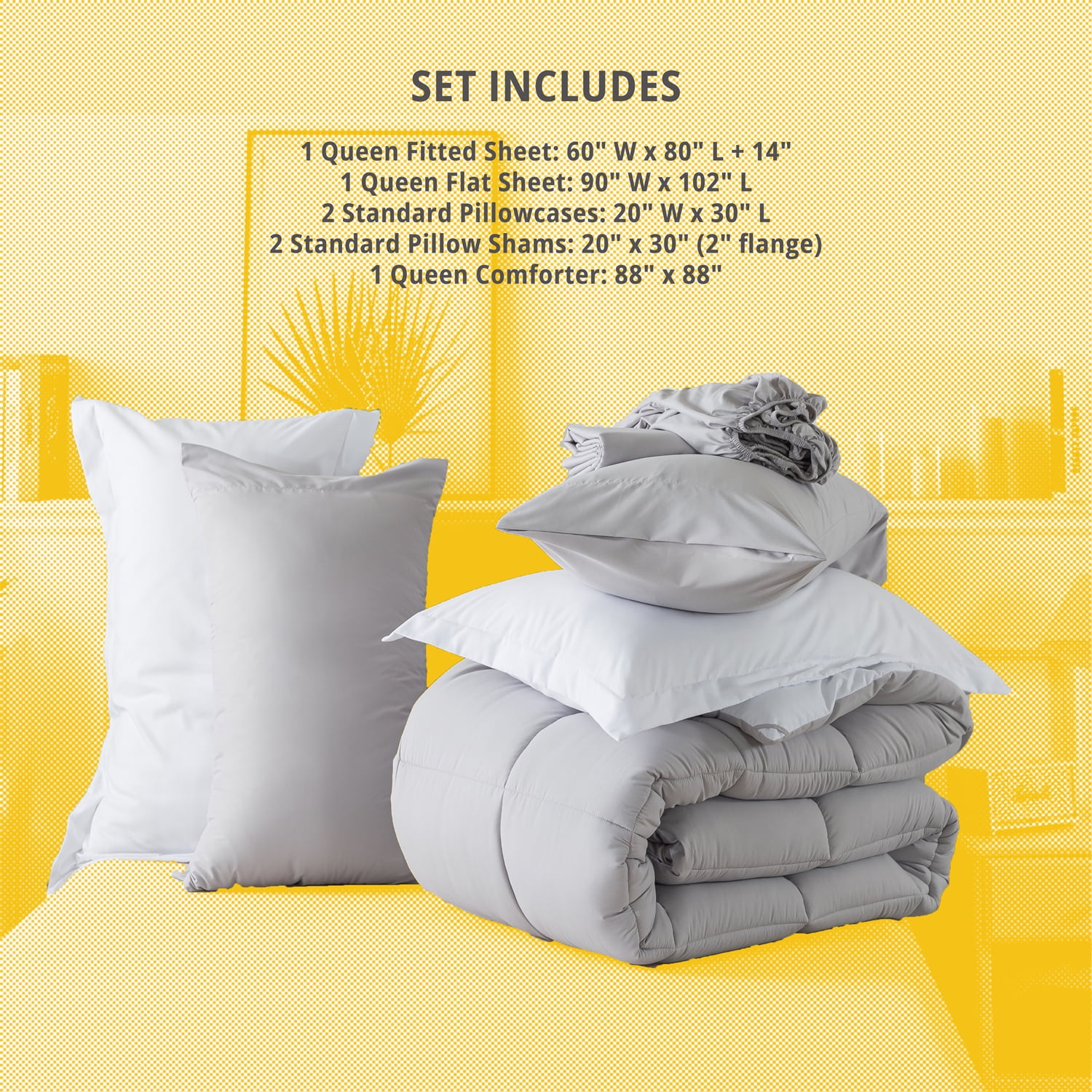IGI Queen Size 7 Piece Comforter Set | Bed in a Bag for Unisex Adult | White/Light Gray