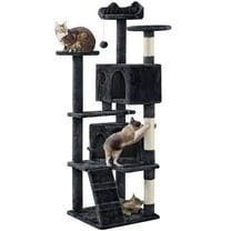Topeakmart 62.5″ H Multilevel Cat Tree Tower w/ 2 Condos & 2 Fur Balls & 3 Scratching Posts & 3 Platforms for Kittens & Small/Medium Cats, Black