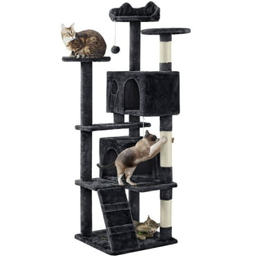 Topeakmart 62.5″ H Multilevel Cat Tree Tower w/ 2 Condos & 2 Fur Balls & 3 Scratching Posts & 3 Platforms for Kittens & Small/Medium Cats, Black
