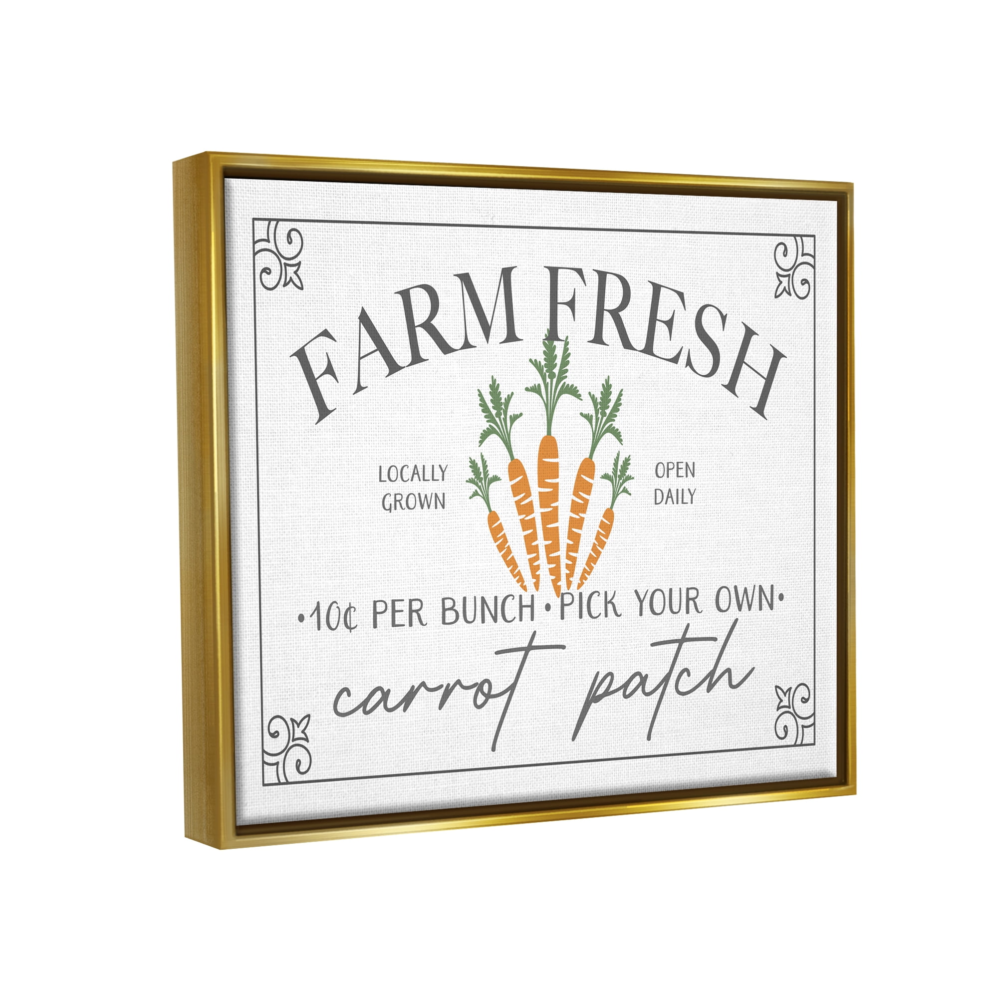 Farm Fresh Carrot Patch Seasonal Springtime Vegetables Gold Floating Frame Canvas Art, 21 x 17, By JJ Design House LLC