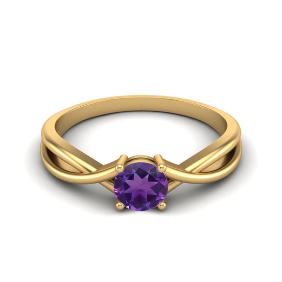 0.50 Ctw Round Amethyst Solitaire 925 Sterling SIlver Gold Vermeil Split Shank Valentines Day Gifts Ring