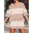 thumbnail image 6 of Women'S Two Piece Sets Summer Lounge Sets Striped Shirts and Shorts Set Oversized Matching Outfit Color M, 6 of 9