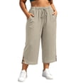 thumbnail image 2 of Zormilly Capri Pants for Women, Loose Lightweight Plus Size Pants with Pockets, Split Hem Black Cropped Pants Vacation, XL-5XL, 2 of 8