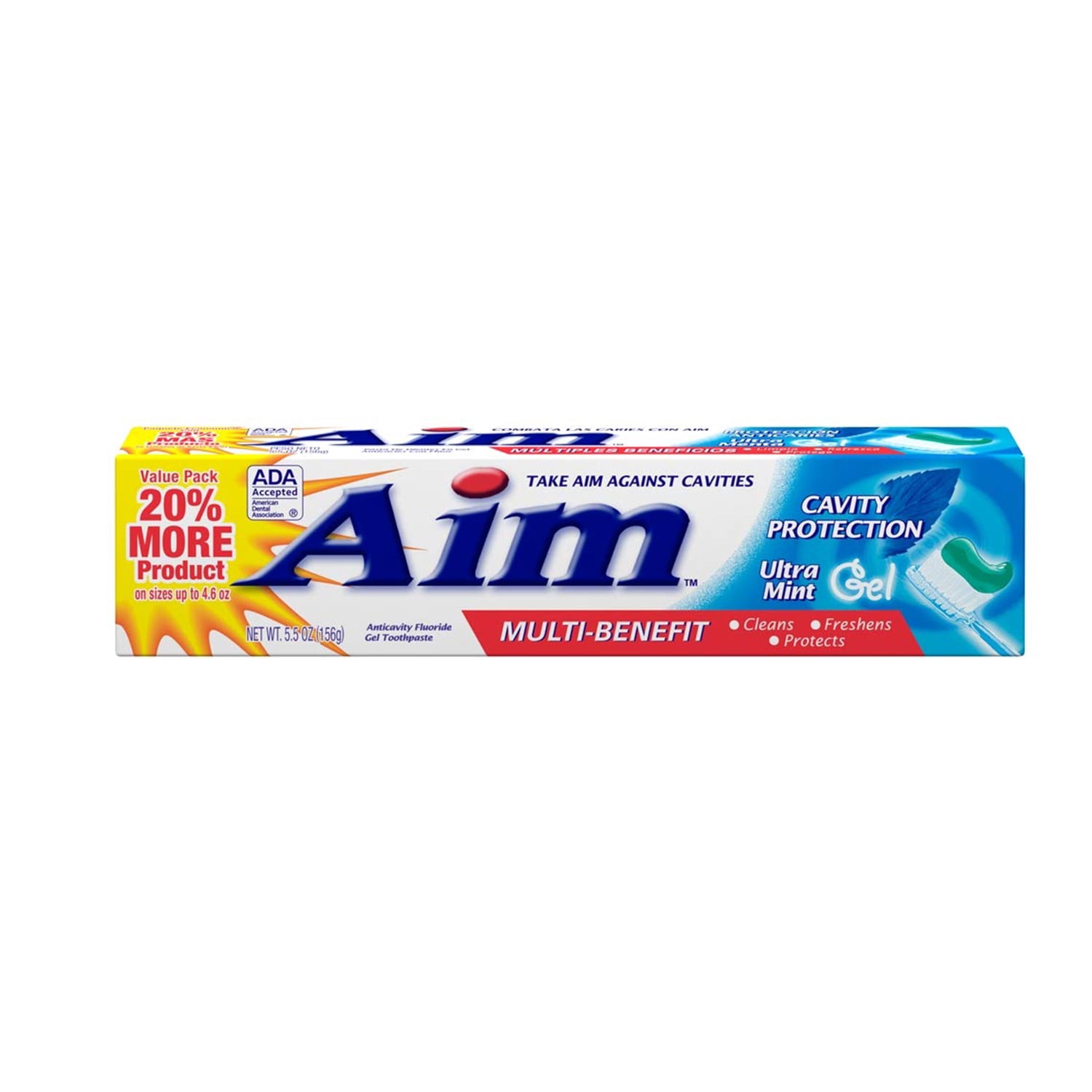 Aim Multi-Benefit Cavity Protection Gel Toothpaste, Ultra Mint 5.50 oz Pack of 7