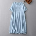thumbnail image 2 of safuny Savings Women's Dress Dressy Loose Crewneck Long Sleeve Solid Color Linen Loose Baggy Long Dress Comfy Casual Plus Size For Mujer Elegante Blue XL, 2 of 5