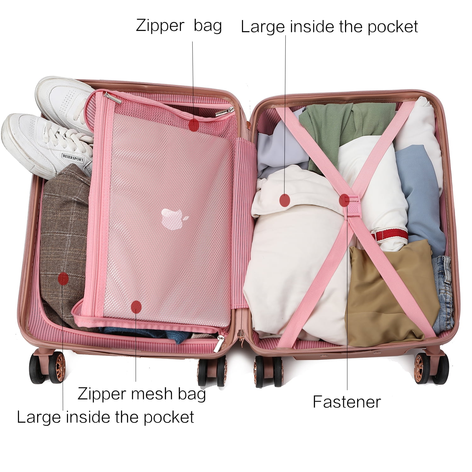 MKF Collection Felicity Carry-On Luggage Hardside, Luxurious Travel Suitcase by Mia K - Rose Gold