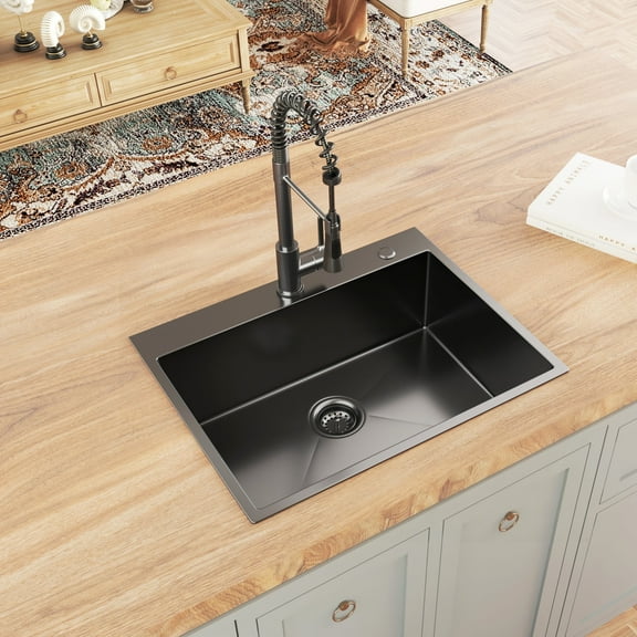 30 in. Gunmetal Black Stainless Steel Drop-in/Undermount Single Bowl Kitchen Sink with Accessories