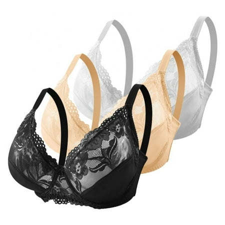

3pcs Women Lace Embroidery Bra Summer Wirefree Bra U-shaped 3/4 Cup Bra Seamless Lingerie Lady No Chest Pad Rear Buckle Underwear