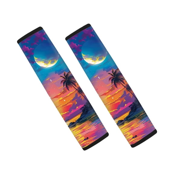 Forchrinse Sunset Beach Palms Print Car Seat Belt Cover Pads,2 Pack Seatbelt Shoulder Protection,Soft Auto Seat Belt Strap Cushion