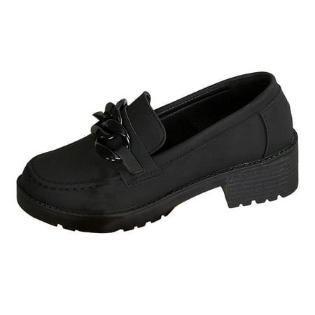 Caqnni Women s Classic Leather Platform Penny Loafers Slip On Flats Shoes Casual Dress Shoes (8 Black)