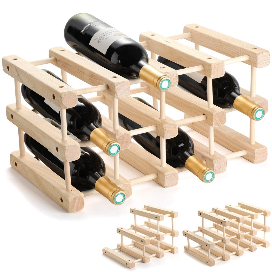Wooden Wine Rack for 12 Bottles Countertop Wine Holder Wine Bottle Stand DIY Assembly Wine Storage Shelf with Hammer Wine Bottle Organizer for