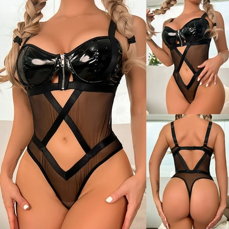 

Honeeladyy Women Exquisite Artificial Leather Lingerie Set Babydoll Intimates Sleepwear lingerie for women plus size