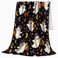 thumbnail image 2 of Whimsical Ghosts Jack-O-Lanterns, Festive autumn celebration Scene, Warm Flannel Blanket for Living Room and Family Room with Detailed Artwork, Art Lovers autumn celebration Gift, Festive Home Decor, 2 of 9
