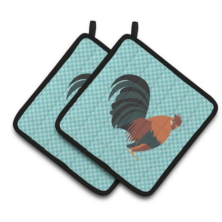 

Dutch Bantam Chicken Blue Check Pair of Pot Holders - Blue
