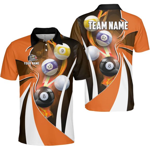 Personalized Billiard Polo 3D, 8 Ball Shirt, Billiards Shirts for Men, Billiard Gifts for Men and Women S-5XL (Orange, S)