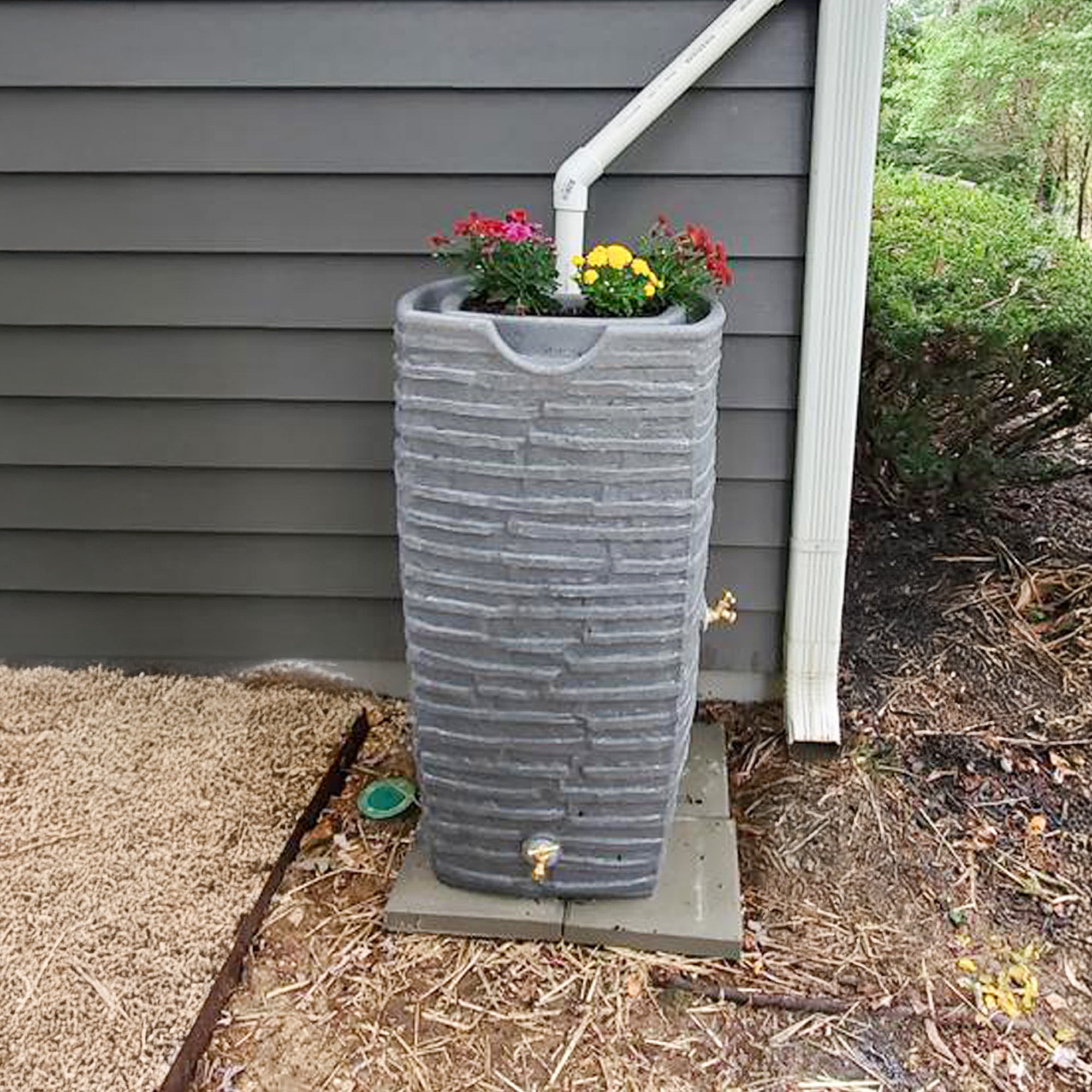 Good Ideas Impressions Riverwalk 50 Gallon Rain Barrel, Dark Granite with 50' Soaker Hose