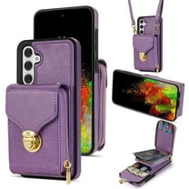 Allytech Case for Samsung Galaxy S24, [Large Capacity] Wallet Case with Card Slots & Zipper Pocket, Premium PU Leather Metal Snap Kickstand Shockproof Case with Shoulder Strap, Purple