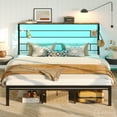 thumbnail image 5 of Bestier King Size Bed Frame with 49.2" High LED Storage Headboard Shelf, Metal Platform Bed, Black, 5 of 10