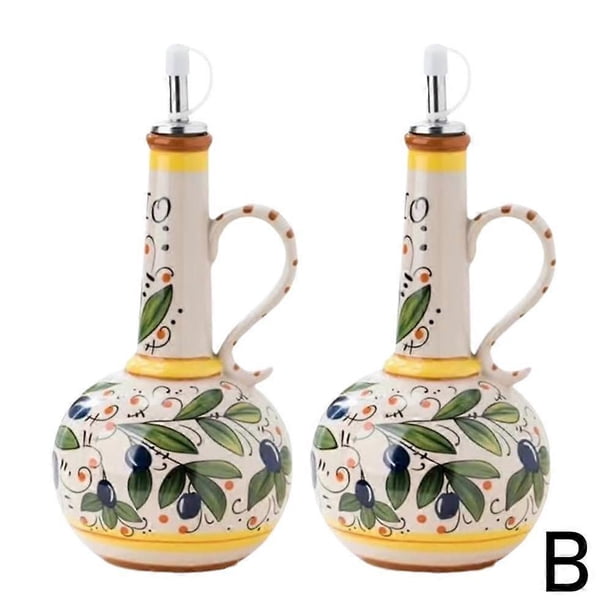 Italian Ceramic Olive Oil Dispenser Bottle 700ml Hand Painted Olive Oil Bottles