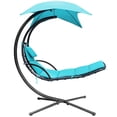 thumbnail image 3 of Homall Outdoor Hanging Curved Chaise Lounge Chair Patio Swinging Hammock W/ Pillow, Canopy & Stand for Backyard,Metal, Polyester Blue, 3 of 7