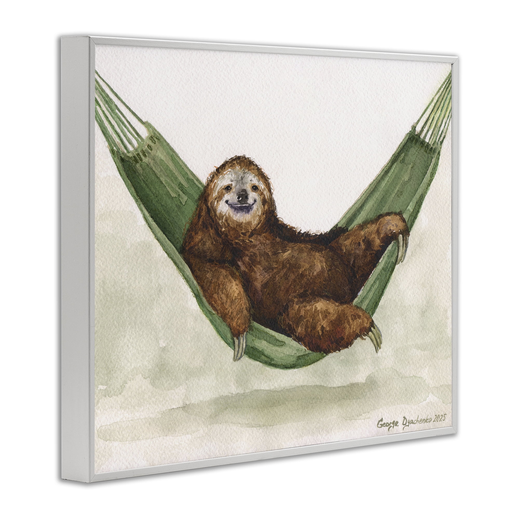 Stupell Industries Sloth On The Hammock White Framed Giclee Art, design by George Dyachenko