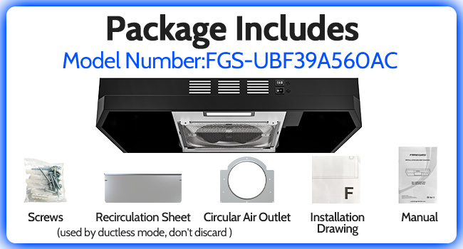 FIREGAS Black Range Hood 24 inch Under Cabinet Range Hood with 2 Speed Exhaust Fan,Ducted/Ductless Convertible,Rocker Button Control,300 CFM,Aluminum Filter