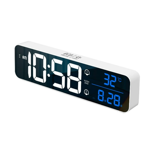 Reloj despertador digital LED para dormitorio, reloj electrónico con termómetro, 2 alarmas, función Tomshoo Blanco-1