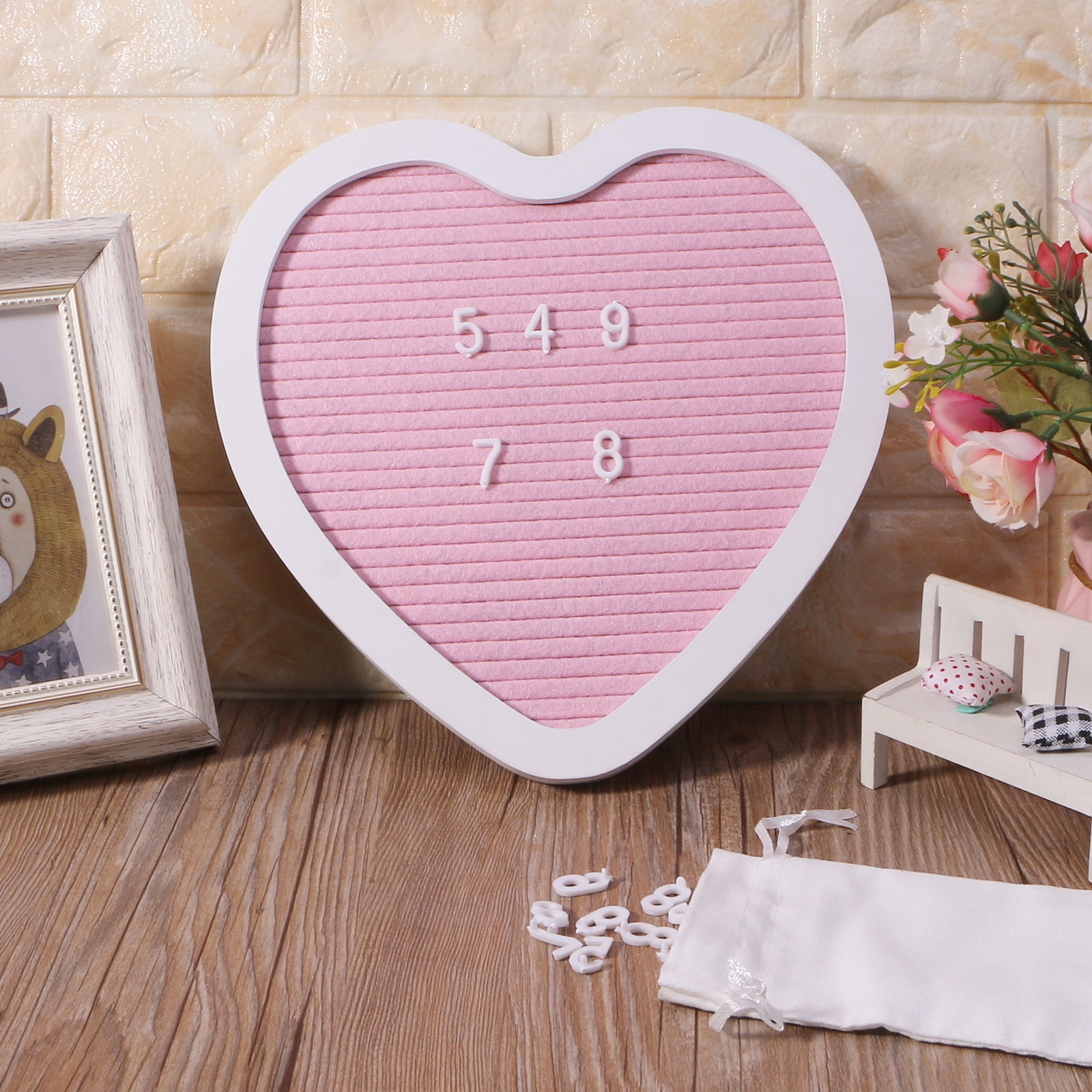 Oasiva Rustic Wood Frame Heart Shaped Felt Letter Board with Changeable Letters Message Board for Baby Announcement Farmhouse Home Decor