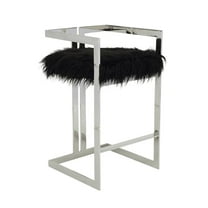 Pangea Home Kenzie 27.5" Stainless Steel & Faux Fur Bar Stool in Black/Silver