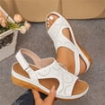 thumbnail image 5 of IEMIEMIEM Women's Perforated Leather Sandals Summer Comfortable Leaf Cut-Out Design Adjustable Strap Cushioned Wedge Heel Casual Sandals Walking Shoes White 9 Wide, 5 of 7