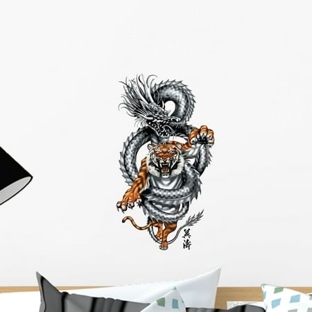 Tigger Wall - Tattoo Dragon with Tiger Wall Decal by Wallmonkeys Peel and Stick Graphic (18 in H x 16 in W) WM213883