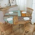 thumbnail image 3 of Round Fitted Tablecloth with Elastic Old Wood Planks Brown and Blue Fitted Table Covers for Round Tables Waterproof Reusable Vinyl Table Cloth for Indoor and Outdoor 57"-66" ,24ju26caA40, 3 of 7