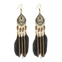 Feather Earrings for Women Boho Vintage Earrings Black Feather Tassel Earrings Long Feather Earrings Western Bohemian Jewelry for Women