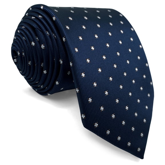 Dotty Navy Blue Necktie for Mens Suit White Dots Business Formal Woven Medium 57.5"