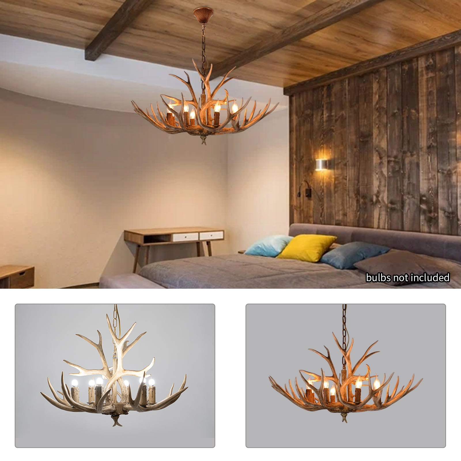 Dwellnix E12 Bulb Chandelier, Indoor Antler Lighting With Removable Horns, Dimmable 60W Capacity For Entryways, Bedrooms & Western-Themed Spaces