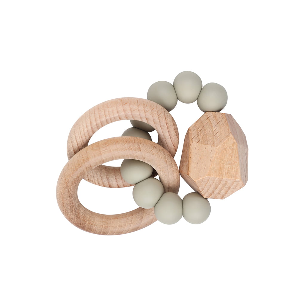 Natural Beech Wood Teething Ring Baby Chew Teether Play Gym Toys Rattle Making 