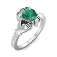 thumbnail image 2 of SuperJeweler 1 Carat Heart Shape Created Emerald and Diamond Claddagh Ring In Sterling Silver For Women, 2 of 6