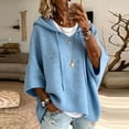 thumbnail image 2 of Women's Plus Size Hooded Knit Sweater Oversized V Neck 3/4 Batwing Sleeve Drawstring Hoodies Loose Tunic Pullover Winter Layering Tops Sky Blue, 2 of 5