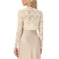 thumbnail image 3 of INSPIRE CHIC Valentine's Day Floral Lace Shrug for Women's Ruffle Evening Long Sleeve Open Front Cropped Cardigan XS Apricot, 3 of 6