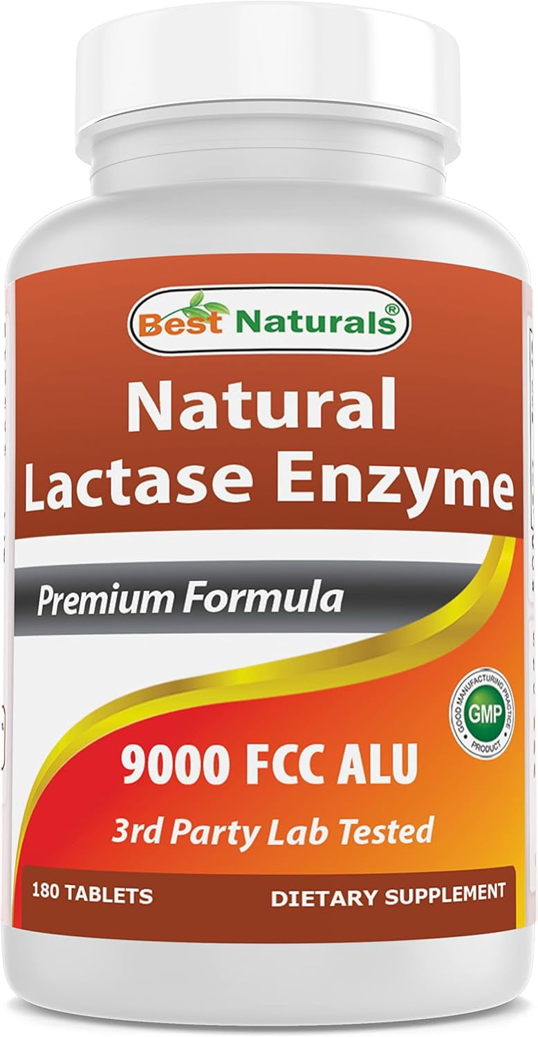 (2 pack) Best Naturals Lactase Enzyme 9000 FCC ALU  180 Tablets, Fast Acting Relief
