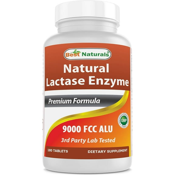 Best Naturals Lactase Enzyme 9000 FCC ALU  180 Tablets, Fast Acting Relief