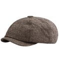 thumbnail image 2 of Clearance! Fdelink Black Herringbone Newsboy Baker Boy Tweed Flat Cap Mens Gatsby Hat, Kniting Hat (Coffee), 2 of 2