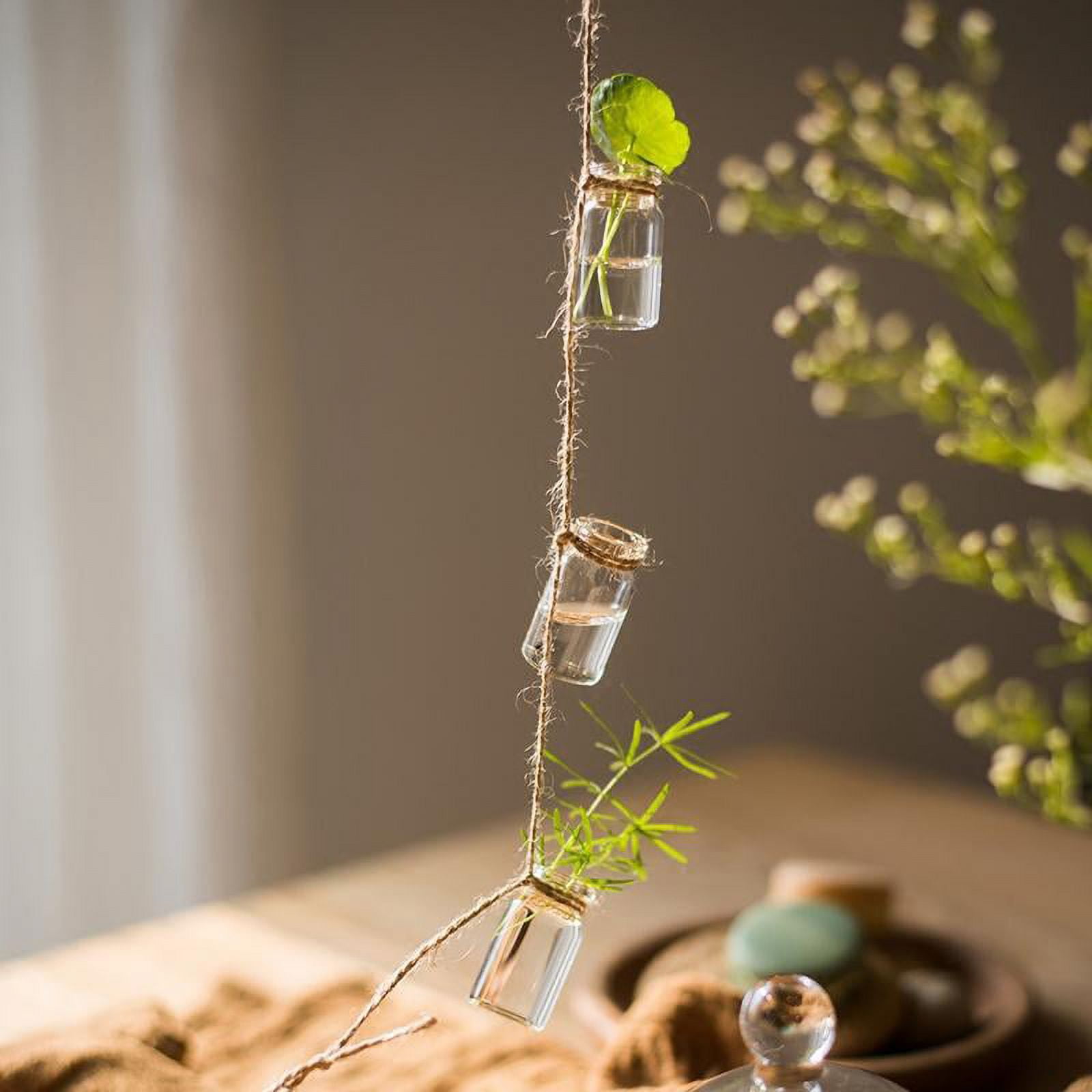 Rustic Reach Glass Planter Rope Hanging 1.5" Bottle Hanging Planter with 55" Long String (Set of 3)