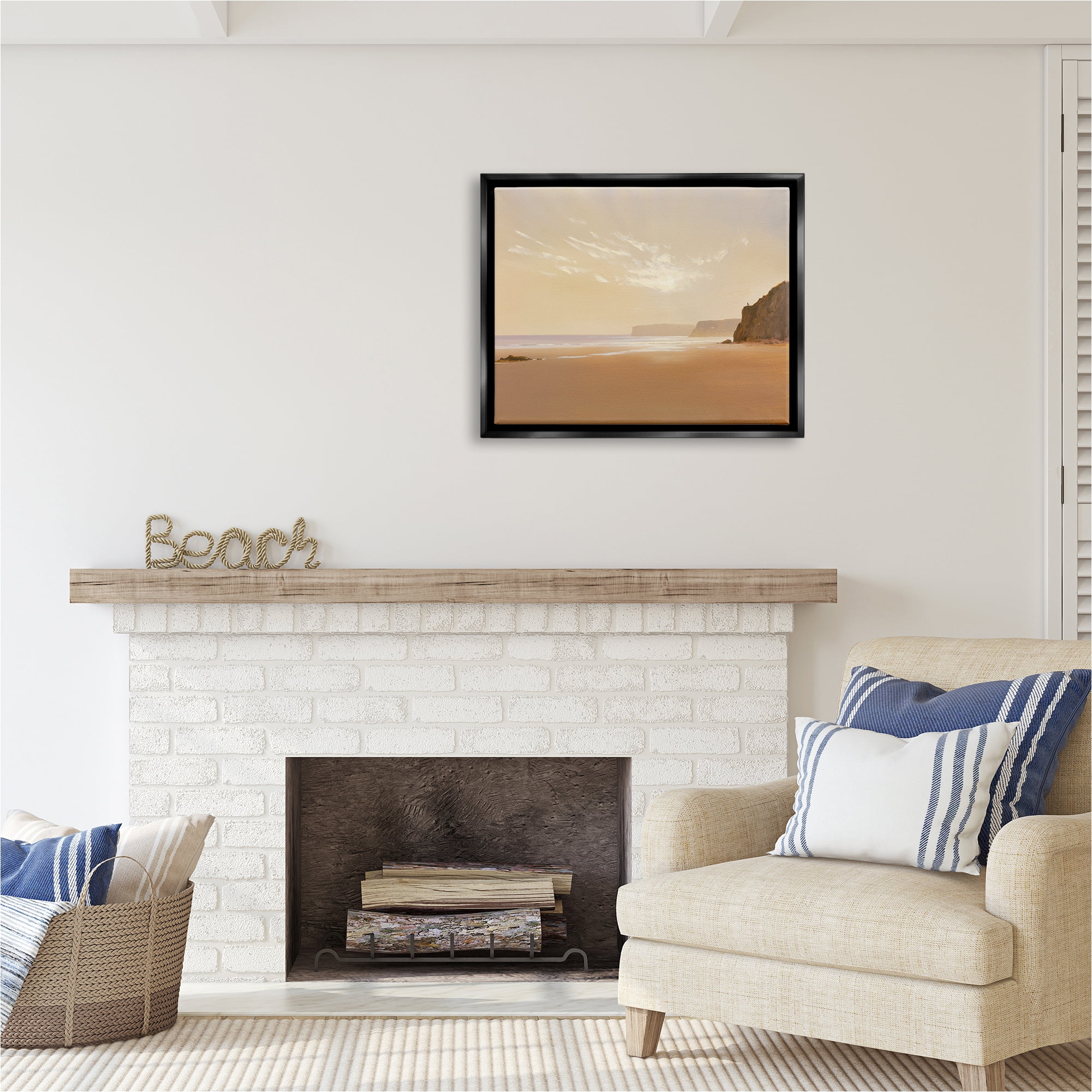 Stupell Industries Brown Beach Landscape Landscape Photography Black Floater Framed Canvas Art Print Wall Art, 31 x 25