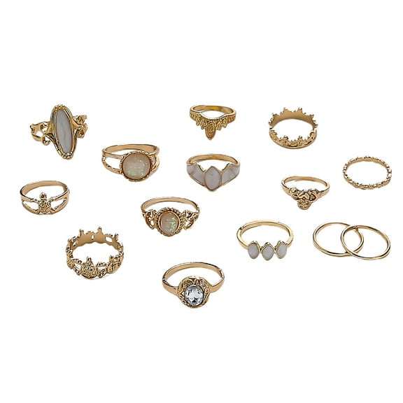 Yesbay 14 Pcs Hollow Stackable Knuckle Rings Alloy Ethnic Style Starry Sky Faux Gem Finger Rings Jewelry Accessory