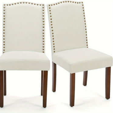 Modern Upholstered Accent Chair - Dining Room Chair with Wood Legs and Nailhead Trim - Mid-Century Style Fabric Chair for Kitchen, Living Room, and Dining Areas