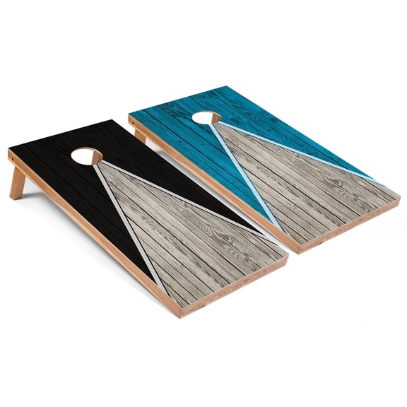 Skip's Garage | Black and Turquoise Pyramid Cornhole Boards | Includes (2) Boards, (8) Bags & Optional Accessories