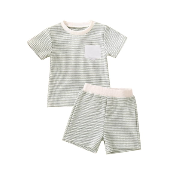 eczipvz Baby Boy Summer Outfit Striped T-shirt Toddler Boy Summer Clothes Kids Boy Short Set Green,12-18 Months