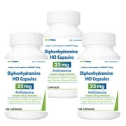 Diphenhydramine 25 mg HCI- 100Capsules- 3 Pack